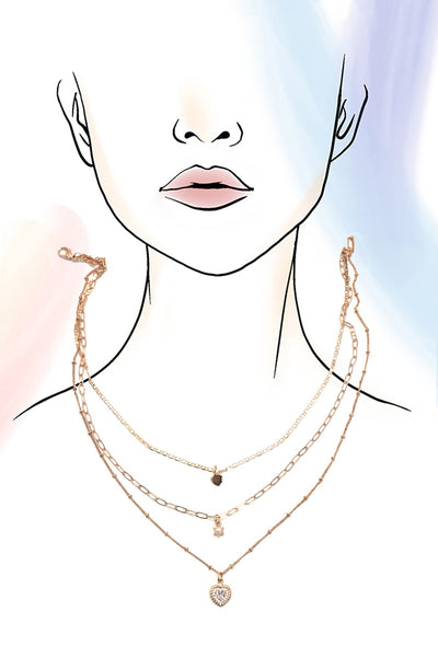 MULTI LAYER SET RHINESTONE HEART PENDANT NECKLACE | 25N948