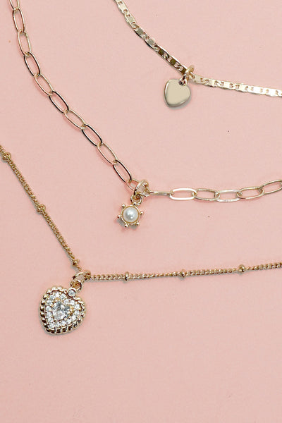 MULTI LAYER SET RHINESTONE HEART PENDANT NECKLACE | 25N948