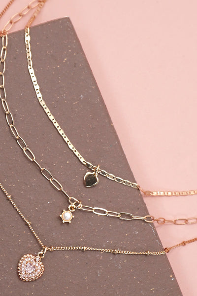 MULTI LAYER SET RHINESTONE HEART PENDANT NECKLACE | 25N948