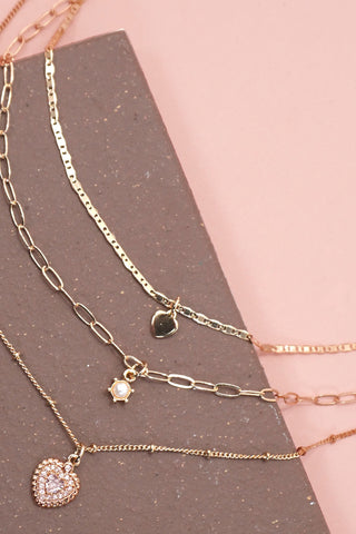 MULTI LAYER SET RHINESTONE HEART PENDANT NECKLACE | 25N948
