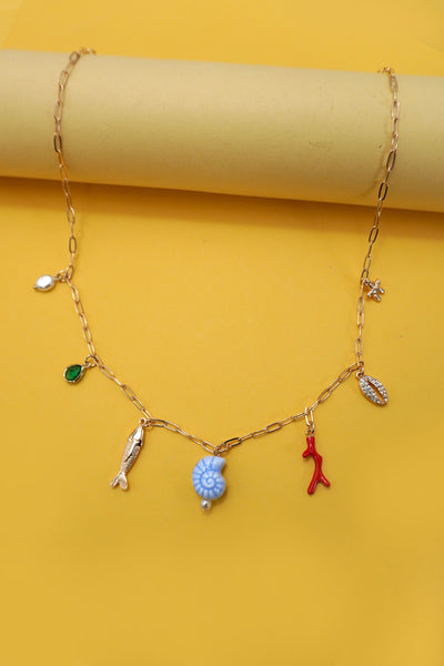 CHARM NECKLACE-FISH PUKA SEASHELL STAR FISH | 25N960