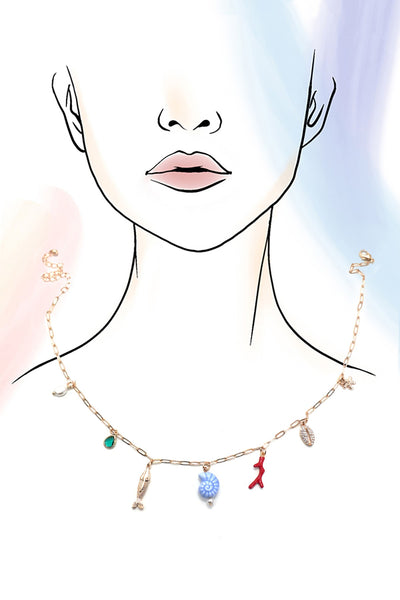 CHARM NECKLACE-FISH PUKA SEASHELL STAR FISH | 25N960