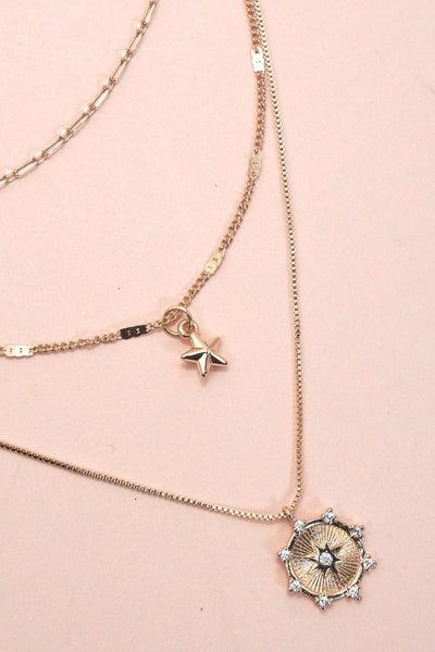 MULTI LAYER SET STARBURST PENDANT NECKLACE | 25N982