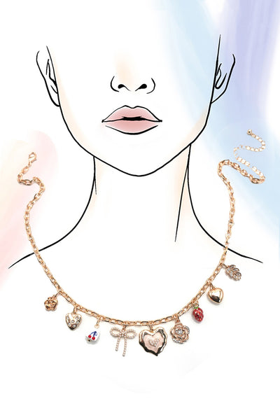 CHARM NECKLACE-CHERRY BOW STRAWBERRY FLOWER HEART | 80N91687