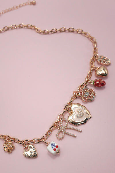 CHARM NECKLACE-CHERRY BOW STRAWBERRY FLOWER HEART | 80N91687