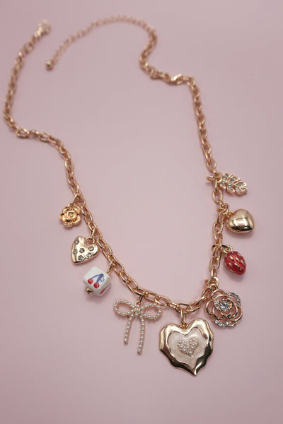 CHARM NECKLACE-CHERRY BOW STRAWBERRY FLOWER HEART | 80N91687