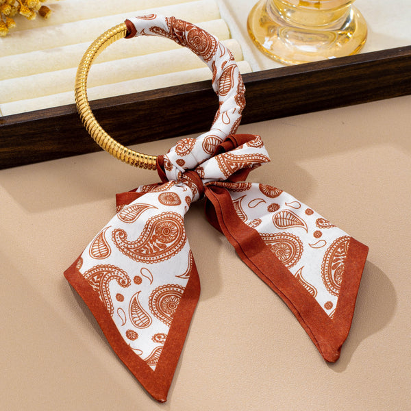 Silky Scarf Wrapped Metal Stretch Bangle Bracelet | 80B1942