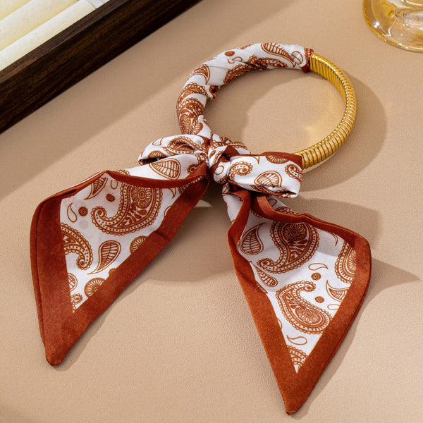 Silky Scarf Wrapped Metal Stretch Bangle Bracelet | 80B1942