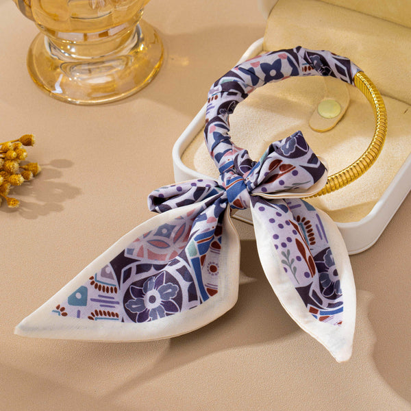Silky Scarf Wrapped Metal Stretch Bangle Bracelet | 80B1942