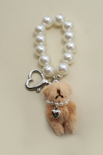 PEARL HEART BEAR PEARL BAG CHARM KEYCHAINS | 40KC154
