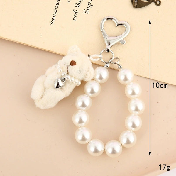 PEARL HEART BEAR PEARL BAG CHARM KEYCHAINS | 40KC154