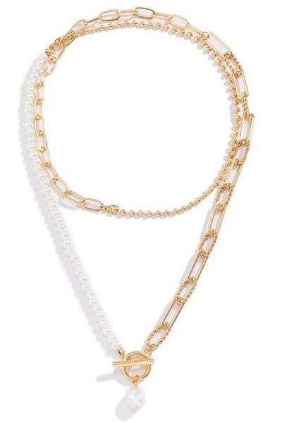 PEARL MIX DOUBLE LAYER TOGGLE NECKLACE | 40NK9460