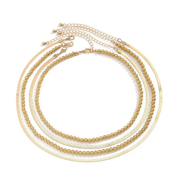 MULTILAYER BALL HERRINGBONE CHAIN MIX NECKLACE | 40NK9459