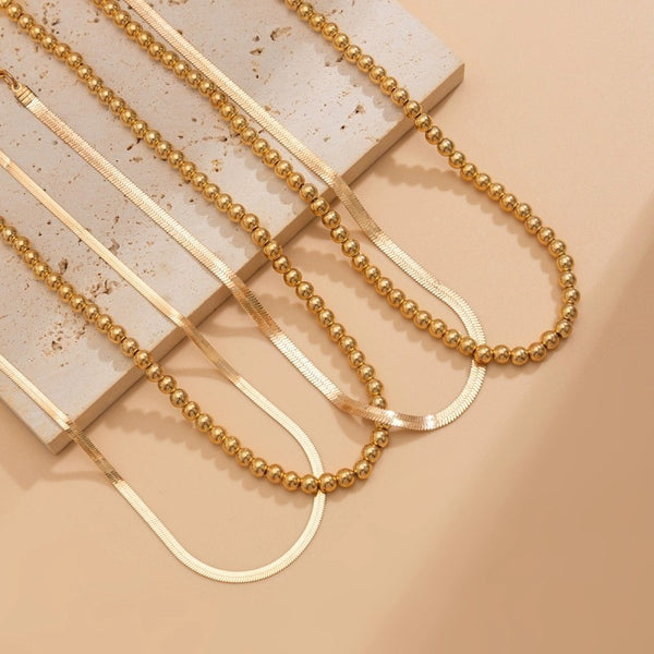 MULTILAYER BALL HERRINGBONE CHAIN MIX NECKLACE | 40NK9459