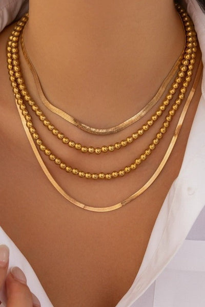 MULTILAYER BALL HERRINGBONE CHAIN MIX NECKLACE | 40NK9459
