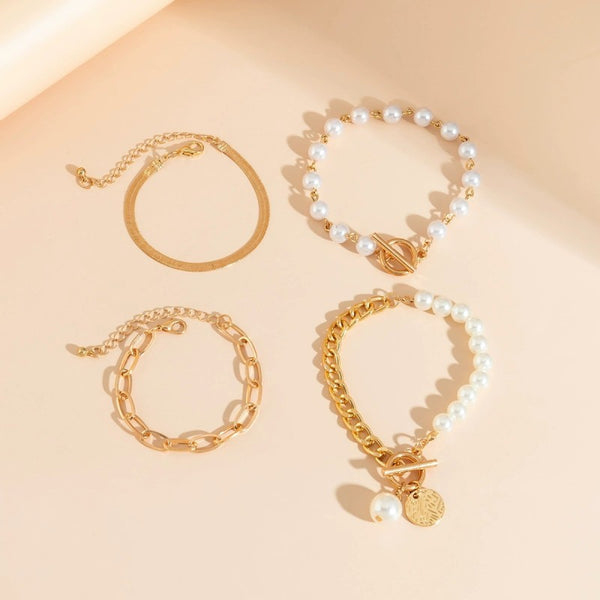 MULTILAYER PEARL CHAIN HERRINGBONE MIX BRACELET | 40B5151