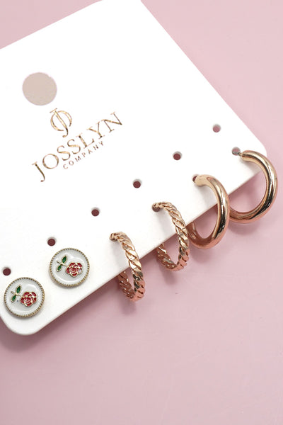 FLOWER ENAMEL STUD HUGGIE HOOP SET EARRINGS | 80E6663