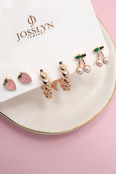 CHERRY STRAWBERRY STUD HOOP SET EARRINGS | 80E6661