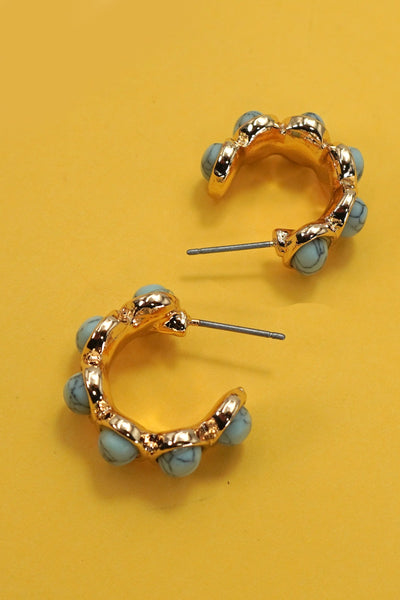 OVAL NATURAL STONE TURQ HOOP EARRINGS | 80E6656