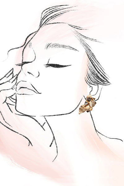 HALF FLOWER TEARDROP STONE STUD EARRINGS | 80E6648