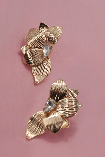 HALF FLOWER TEARDROP STONE STUD EARRINGS | 80E6648