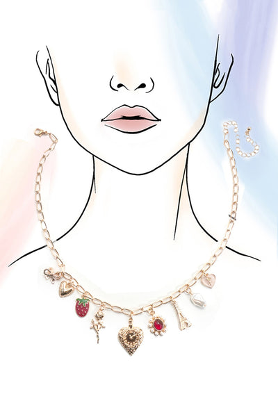 CHARM NECKLACE-HEART BOW ROSE STRAWBERRY EIFFEL | 80N91714