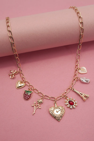 CHARM NECKLACE-HEART BOW ROSE STRAWBERRY EIFFEL | 80N91714