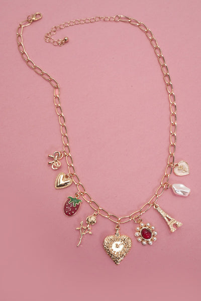 CHARM NECKLACE-HEART BOW ROSE STRAWBERRY EIFFEL | 80N91714