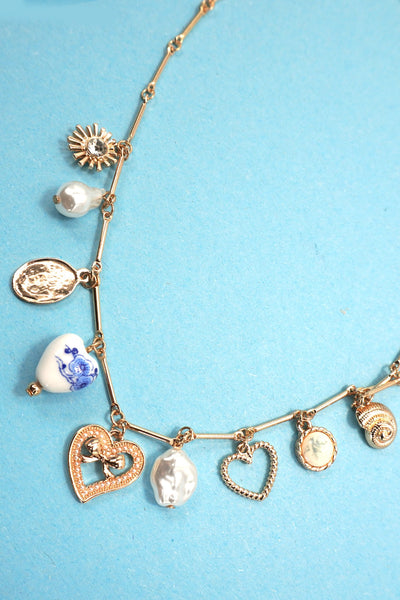 CHARM NECKLACE-CERAMIC PORCELAIN HEART PEARL |  80N91553