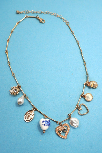 CHARM NECKLACE-CERAMIC PORCELAIN HEART PEARL |  80N91553