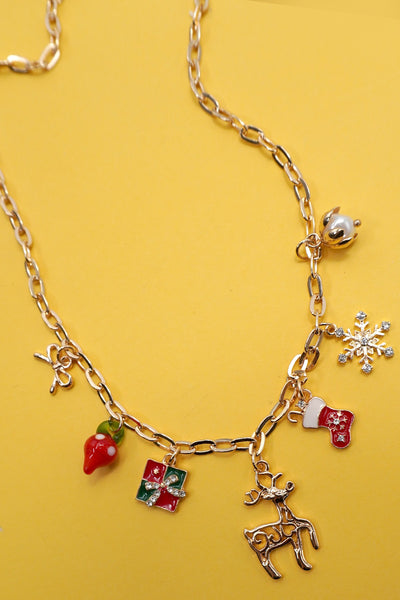 CHARM NECKLACE-RUDOLPH CHRISTMAS GIFT SOCKS BOW | 80N91715