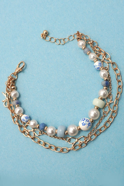 CERAMIC PORCELAIN PEARL BOW CHAIN BRACELET | 80B1372