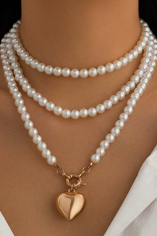 MULTI WRAP PEARL BEADED HEART CHARM NECKLACE | 40NK9464