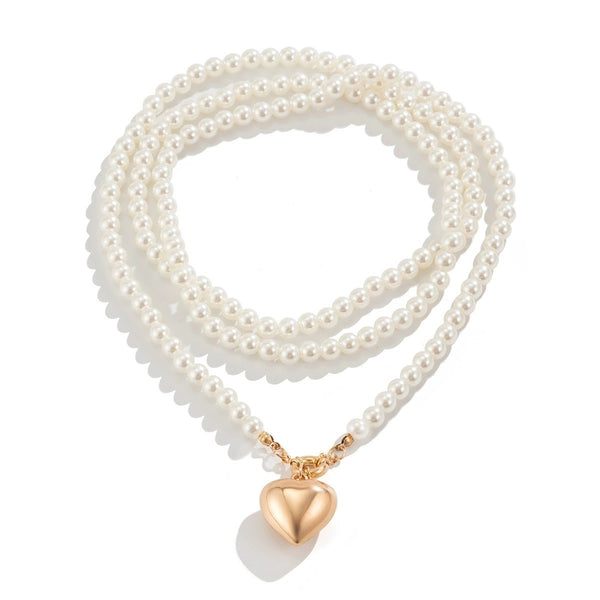 MULTI WRAP PEARL BEADED HEART CHARM NECKLACE | 40NK9464
