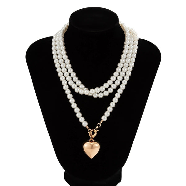 MULTI WRAP PEARL BEADED HEART CHARM NECKLACE | 40NK9464