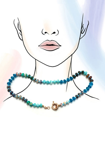 NATURAL STONE CHARM  SPRING CLASP BEADED NECKLACE | 40NK9467