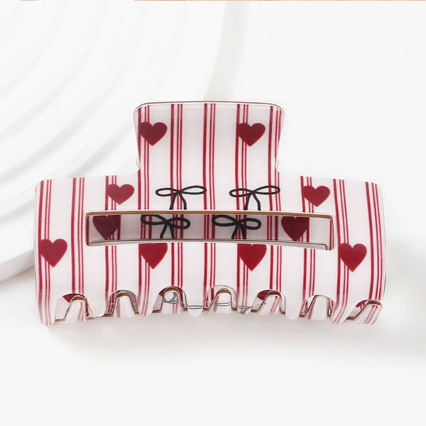 JUMBO  BOW HEART RECTANGLE HAIR CLAW CLIPS | 40H935