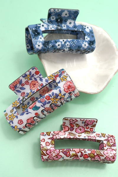 JUMBO FLORAL RECTANGLE HAIR CLAW CLIPS | 40H936