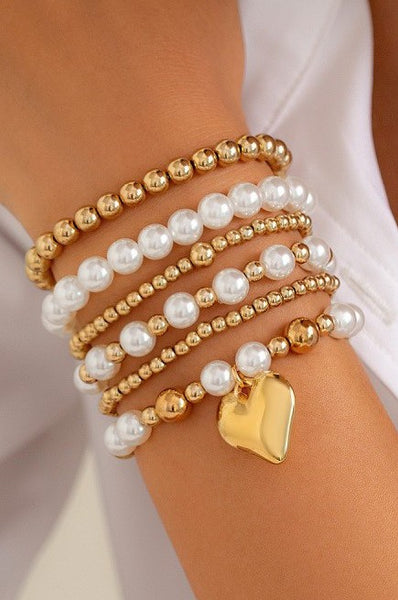 MULTILAYER BALL PEARL CHAIN BEAD HEART BRACELET | 40B5159
