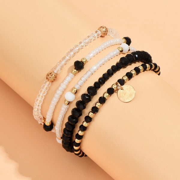 MULTILAYER BEADED CHAIN DISC CHARM BRACELET | 40B5160