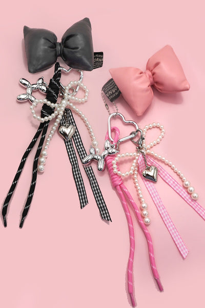TRENDING PUFFY BOW ROPE PEARL BAG CHARM KEYCHAIN | 40KC158