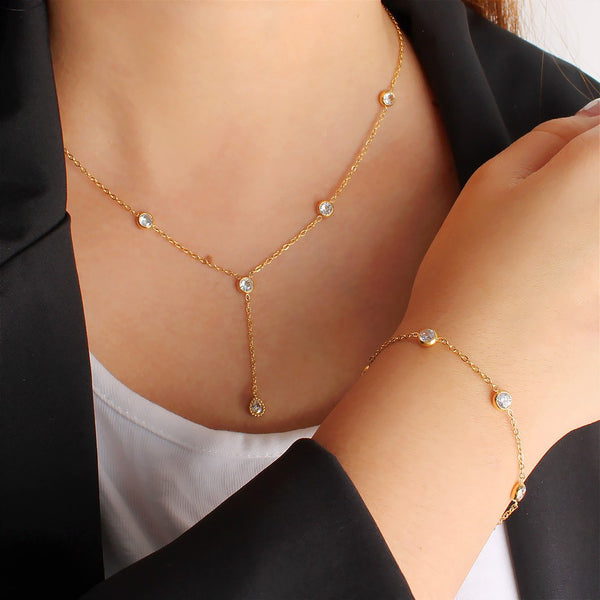 18K STAINLESS STEEL TARNISH FREE CZ Y NECKLACE | 40NK9483