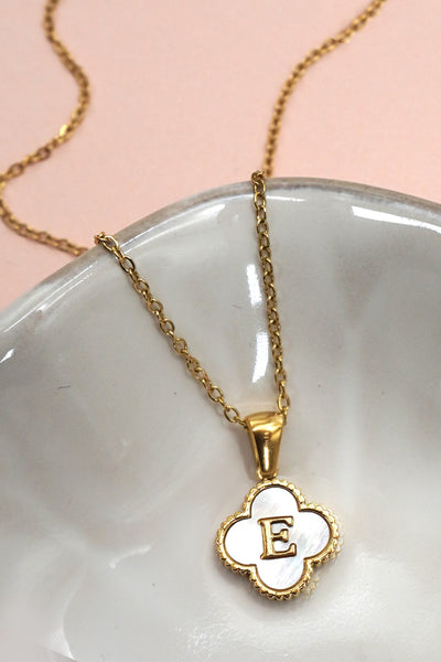 18K STAINLESS STEEL MOP CLOVER INITIAL NECKLACE | 40NK9487
