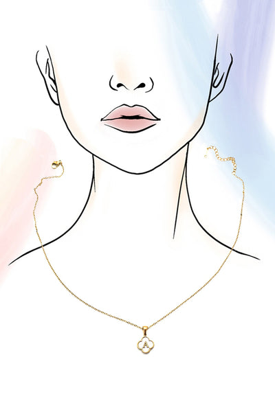 18K STAINLESS STEEL MOP CLOVER INITIAL NECKLACE | 40NK9487