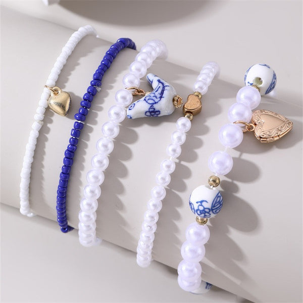 BLUE CERAMIC PORCELAIN BOW MULTI LAYER BRACELET | 40B5164