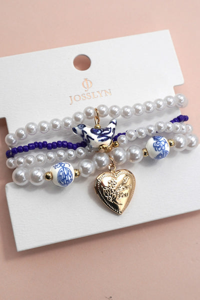 BLUE CERAMIC PORCELAIN BOW MULTI LAYER BRACELET | 40B5164