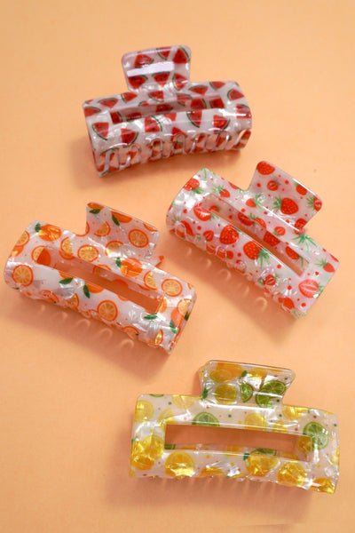 LARGE PVC FRUIT STRAWBERRY LEMON HAIR CLAW CLIPS | 40H944