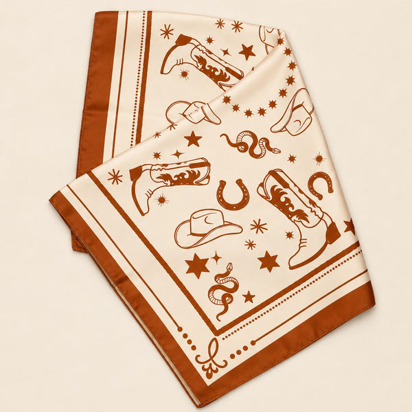 Western Motif Boot & Snake Square Bandana Scarf | 40SC738