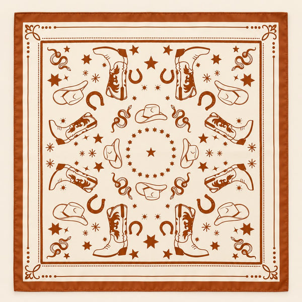 Western Motif Boot & Snake Square Bandana Scarf | 40SC738