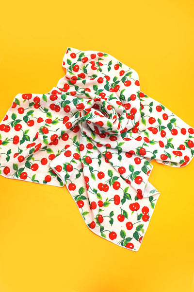 COTTON CHERRY PRINT SILKY FEELING BANDANA SCARF | 40SC646